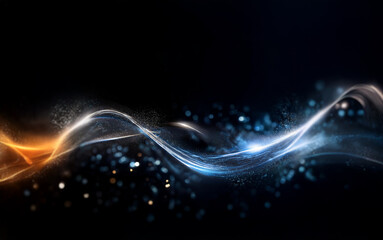 Aufkleber - Abstract background with flowing lines of orange and blue light on a dark background.
