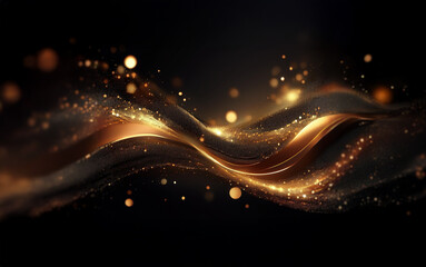 Poster - A wave of shimmering gold sparkles and dust on a black background.