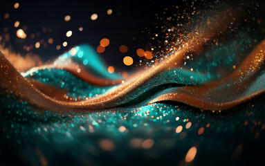 Poster - Abstract, flowing, textured background with a blend of teal and copper.