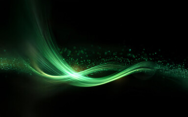 Poster - A black background is accented with green and yellow light that flows from the left side to the right side.