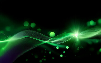 Aufkleber - A shimmering green wave flows across a black background with out of focus green orbs.