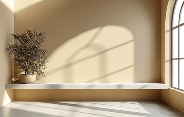 Minimalist Beige and Brown Product Display Podium with Shadows