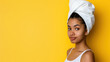 © ChimE - Stunning profile portrait of a young woman with a towel on her head, perfect for beauty and styling campaigns.