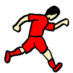 sketch of a man running in a red jersey, red pants and red socks