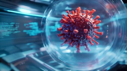 Poster - Analyzing coronavirus in futuristic lab with computer code, symbolizing scientific fight against infectious diseases