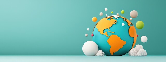 Colorful 3D Globe with Decorative Elements on Background