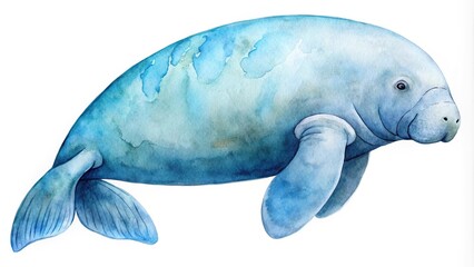 Minimalist watercolor clip art of a dugong isolated on a white background