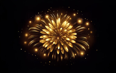 Poster - A single, golden firework bursts against a black sky, its petals radiating outward and glowing with a warm light.