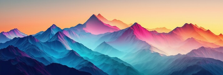 Poster - Abstract digital art of mountains, rendered in geometric shapes and colors. The background is a gradient from light to dark with a focus on the peaks that form an intricate pattern
