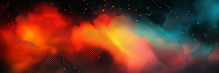 Poster - abstract digital art, geometric lines, gradients of red orange and teal, dark background, grainy texture