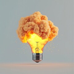 Poster - A light bulb emits vibrant flames and billowing smoke, symbolizing creativity, ideas, and energy in a striking visual metaphor.