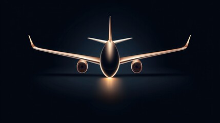 Wall Mural - A plane is shown in a black background with a golden wing. The plane is lit up, giving it a sense of movement and life