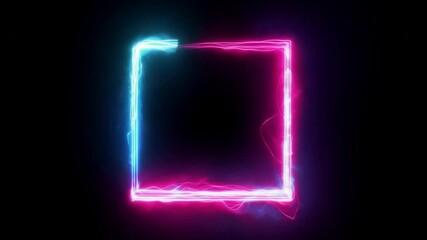 Wall Mural - neon square frame: a vibrant, electric blue and pink neon square frame against a black background. p