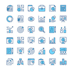 Wall Mural - Financial analysis icons. Outline symbols. Vector blue line icons set