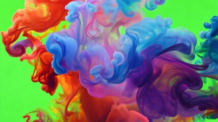 Wall Mural - Rainbow Ink Swirl on Green Screen 