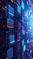 Poster - A colorful image of squares and rectangles with a blue background. The squares are in different colors and sizes, and they are arranged in a way that creates a sense of movement and energy