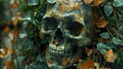 Wall Mural - A Skull in the Ivy: A Dark and Intriguing Still Life