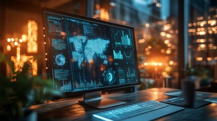 Poster - Modern Workspace with Data Visualization on Monitor