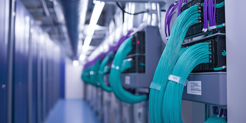 Poster - Network panel, switch and cable providing high speed internet in modern data center