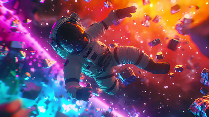 Spaceman walking around a planet with piano tiles graphic illustration. wallpaper