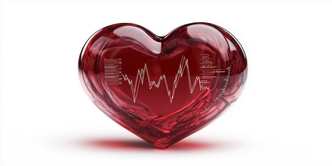 Aufkleber - Red crystal heart showing pulse and medical data on white background