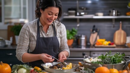 Woman Cooking in a Kitchen