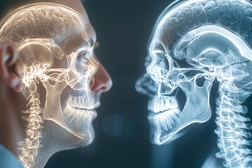 Two skulls are shown side by side, one of which is a man's skull