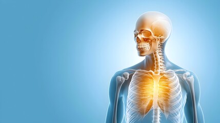 Detailed medical x ray showing the skeletal structure and bone detection on a clean blue background  Flat design style graphic icon or symbol suitable for healthcare radiology