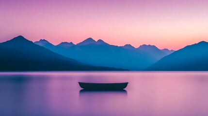 Naklejka na meble Boat on Still Lake at Sunset