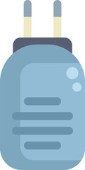 Poster - minimalist illustration of a blue electric plug being plugged into a socket, representing a source o