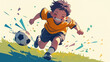 © umeno - サッカーボールを追いかける笑顔の少年のイラスト - 活発で元気いっぱいのスポーツシーン