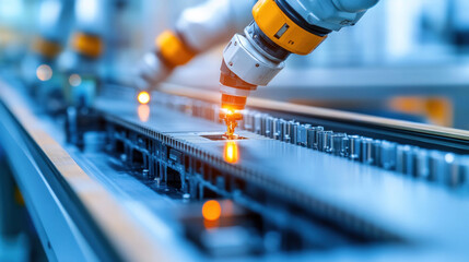 Poster - A robot is working on a machine, and the image conveys a sense of precision and efficiency