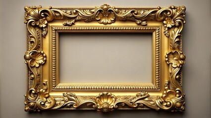 Golden picture frame with intricate design bordering an empty space for artwork or photograph , gold, elegant