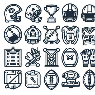 American Football elements thin outline icon set