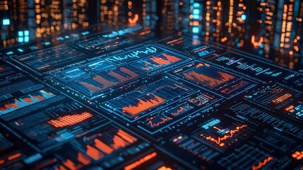 Poster - Futuristic Digital Interface with Data Charts and Graphs