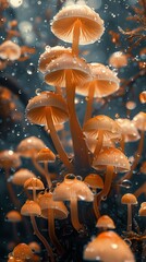 Poster - Close-up of Golden Mushrooms in a Forest