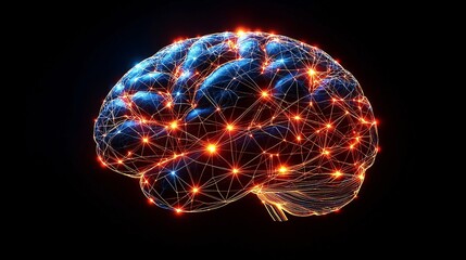 Fototapete - Abstract 3D Human Brain with Glowing Neural Network Connections