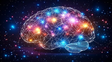 Fototapete - Abstract Brain Network with Glowing Nodes and Connections AI Concept Futuristic Technolo