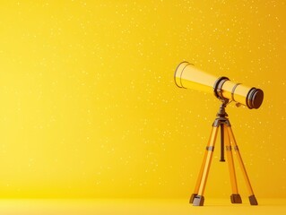 Wall Mural - Telescope on Yellow Background with White Specks.