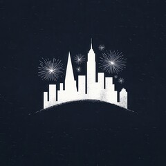 Wall Mural - Silhouette of City Skyline with Fireworks.