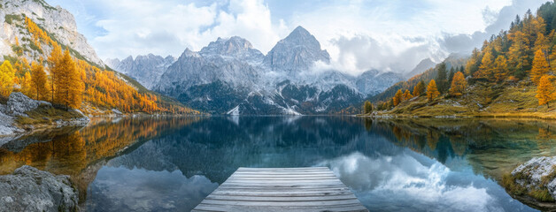 Wall Mural - Alpine Mountains in Autumn with beautiful Lake