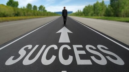 Poster - A businessman walks towards a road marked with the word 