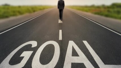 Poster - A businessman walking towards a road marked with the word 