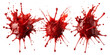 © Rehana - collection of red blood splatters, flowing bloody stains, splashes and drops. Trail and drips red blood close up isolated on white background as transparent. PNG. AI GENERATED.