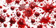 © Rehana - collection of red blood splatters, flowing bloody stains, splashes and drops. Trail and drips red blood close up isolated on white background as transparent. PNG. AI GENERATED.