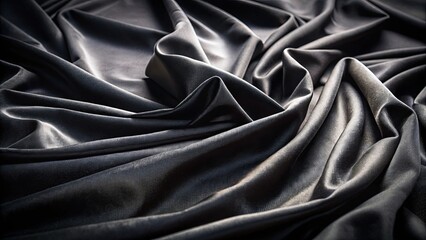 Wall Mural - A Study in Black Smooth Fabric Drapes with Gentle Curves Creating a Play of Light and Shadow
