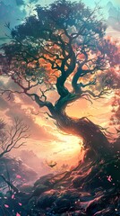 Canvas Print - Enchanted Tree at Sunset - Digital Painting