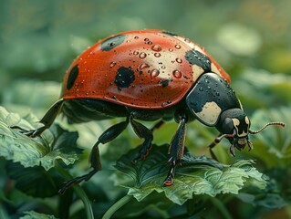 Canvas Print - Ladybug on a Leaf: A Macro Photography Masterpiece