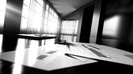 Poster - Modern Office with Graphs and Reports on Dark Table