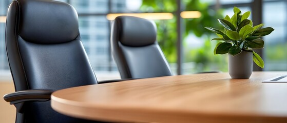 Poster - Spacious and sophisticated boardroom featuring a classic wooden table modern leather chairs and soft delicate lighting in a watercolor style